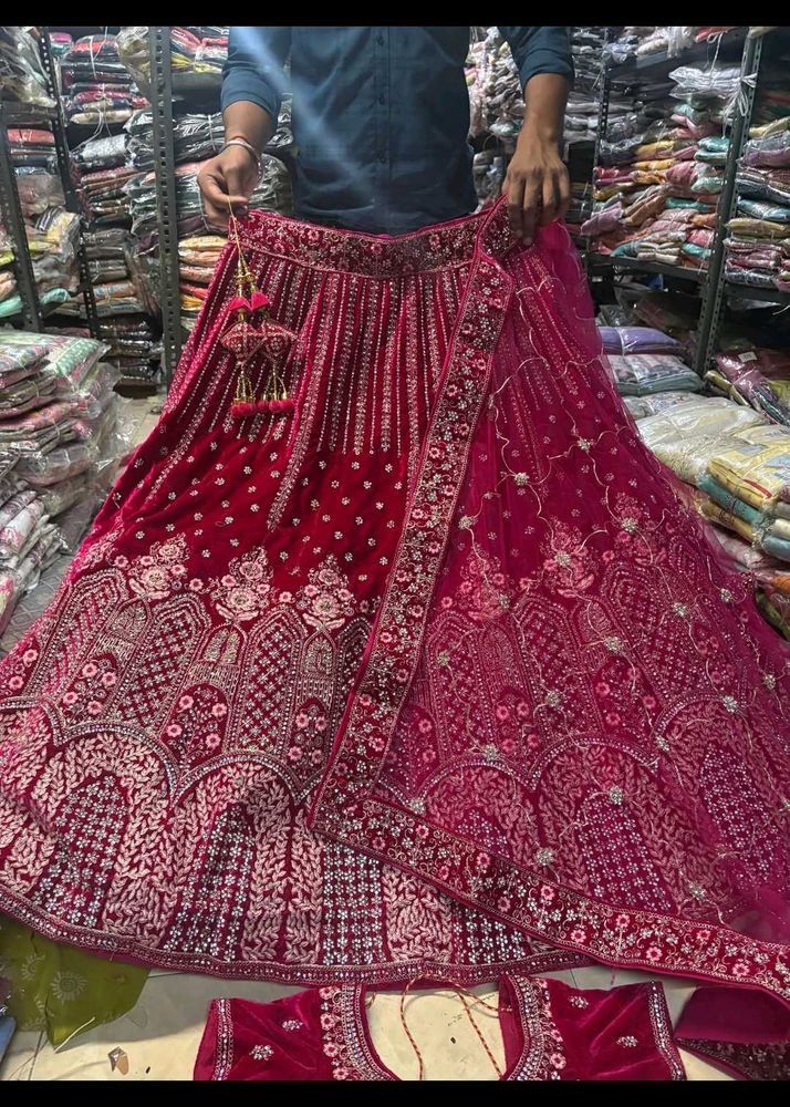 Elegant Red Velvet Lehenga Choli