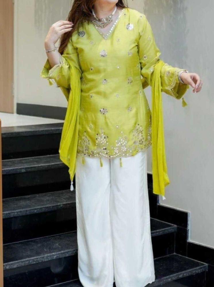 Lime Green Kurta with White Palazzos