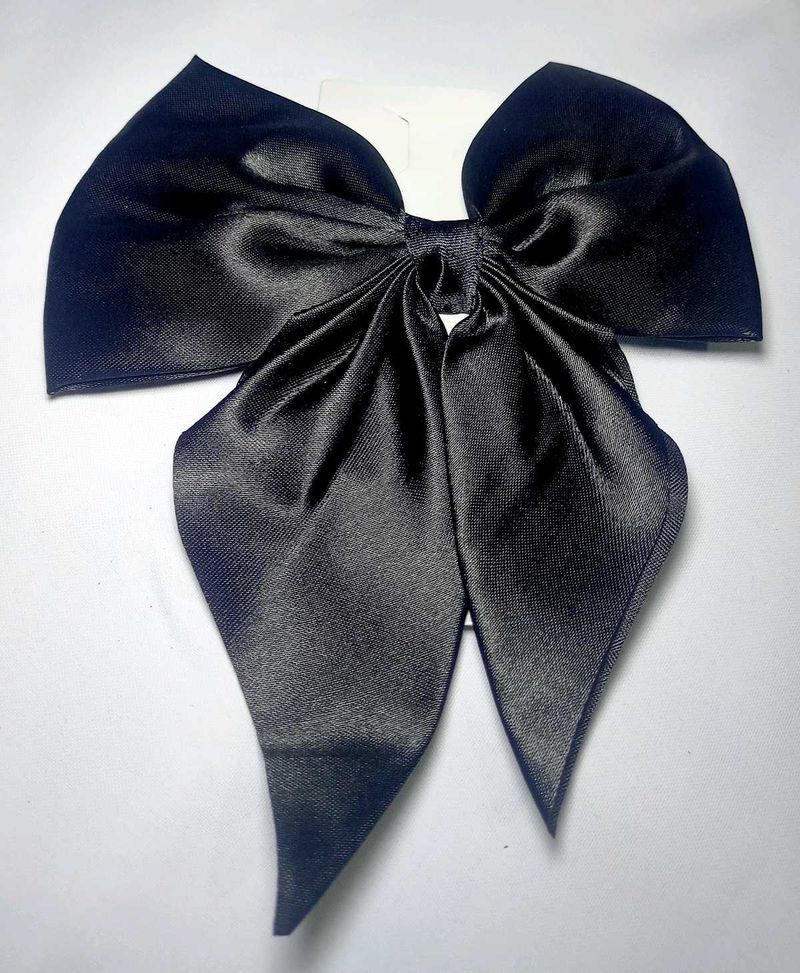 White and Black Satin Bow Hair Clip