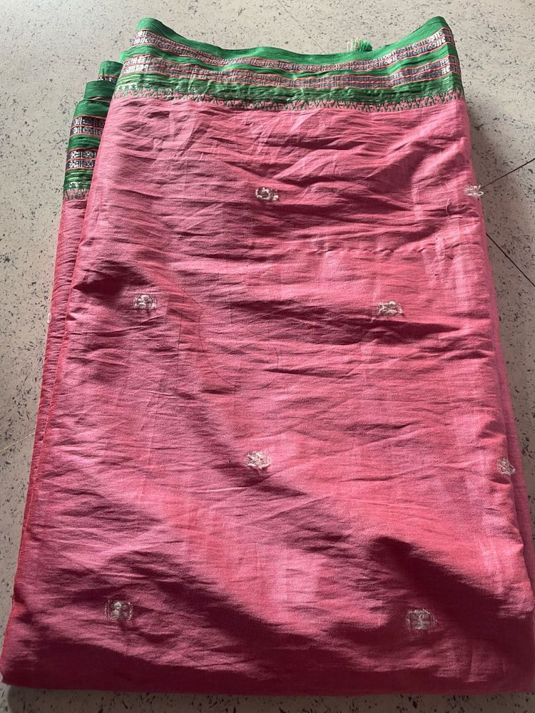Elegant Pink Saree with Green Border