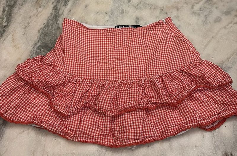 y2k Red Gingham Ruffle micro Mini Skirt