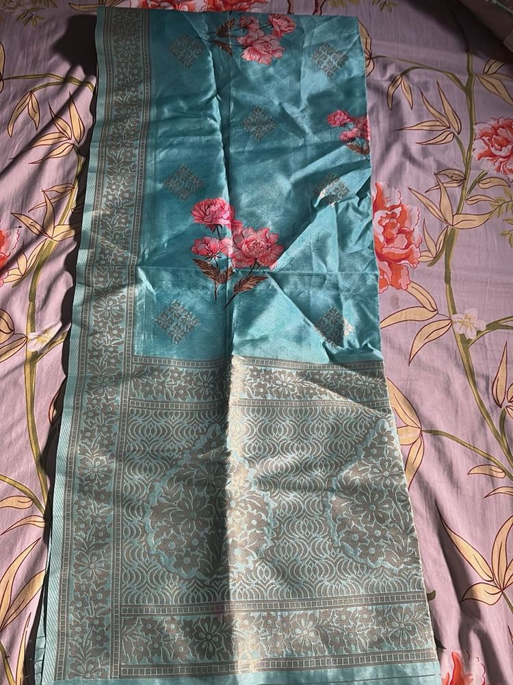 Stunning Blue Floral Saree