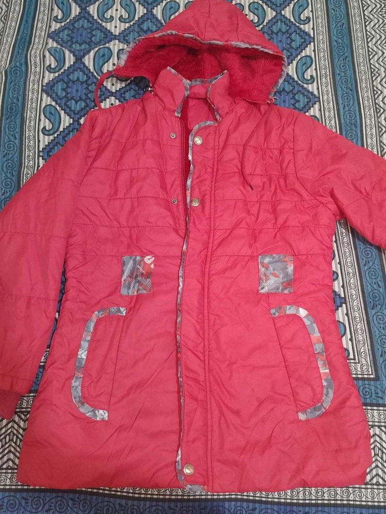 Redish pink Hooded Winter Coat