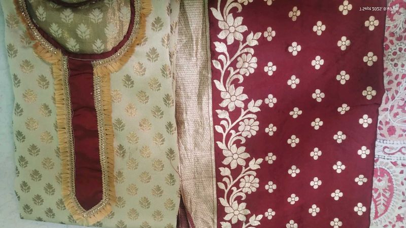 Elegant Cream &amp; Maroon Salwar Kameez and Dupatta