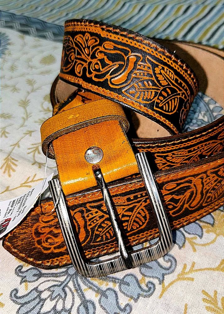 Vintage Hand Tooling Men's Leather Belt