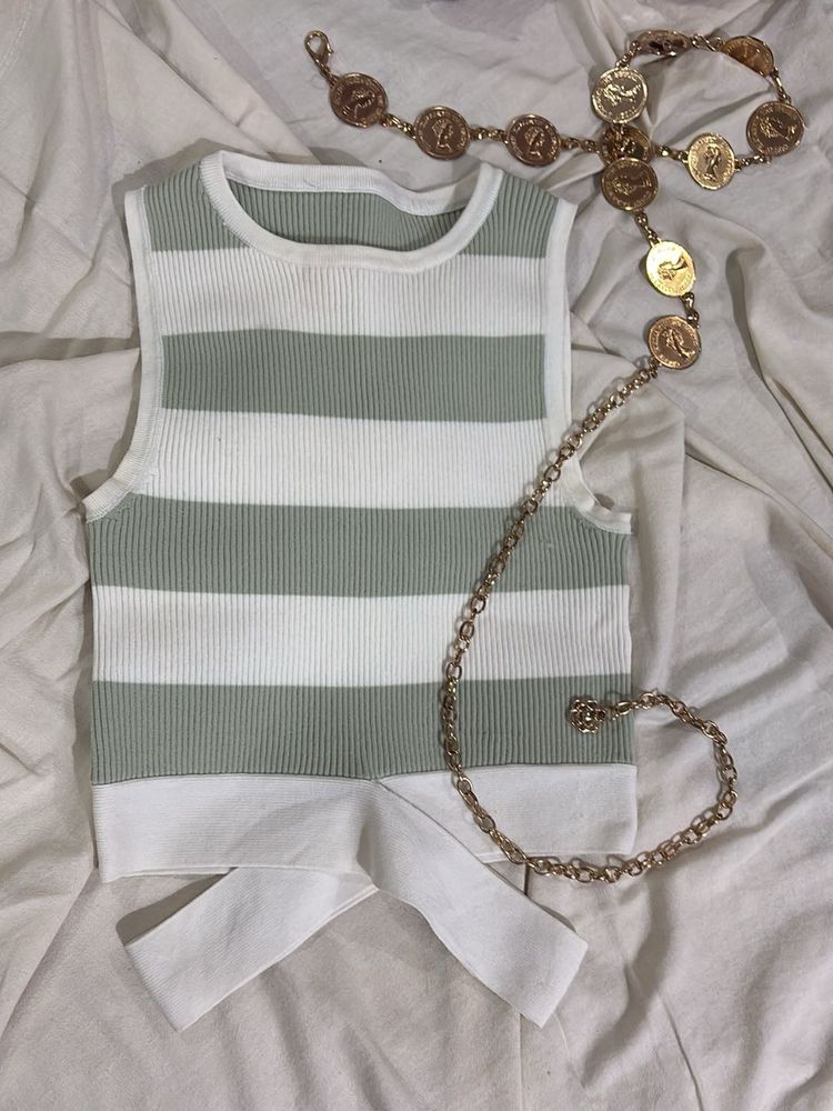 Striped Sleeveless Top with Belt
