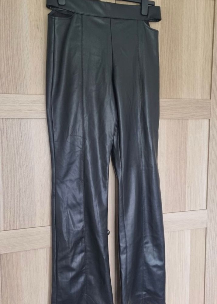 ZARA Black Faux Leather Cut-Out Pants