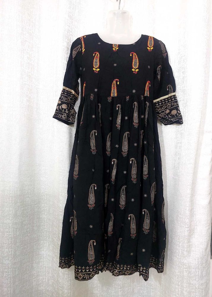 Show-off -Black Printed Anarkali Kurta Dress
