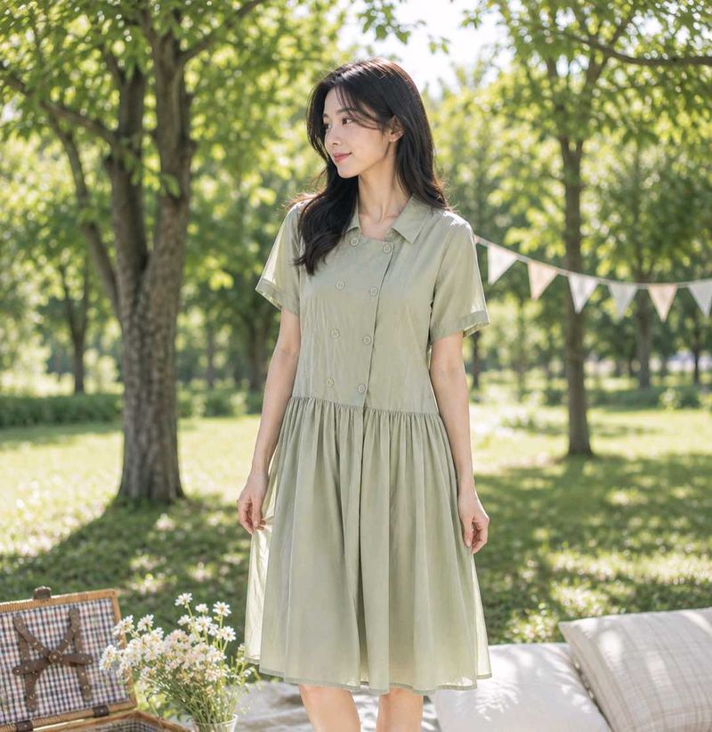 Chic Sage Green Button-Down Dress