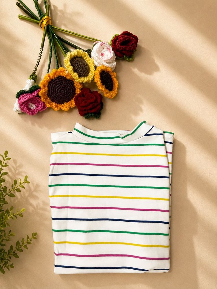 Striped Crew Neck Crop Top