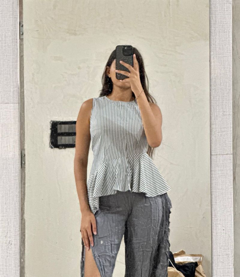 completely new Striped Peplum Sleeveless Top