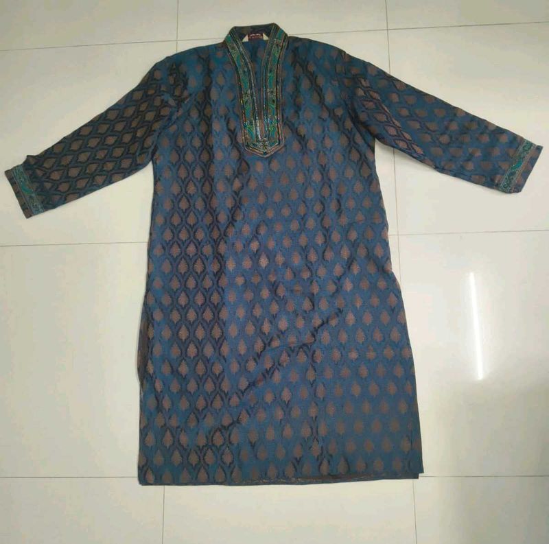 Men's Teal Jacquard 'Kurta' &amp; 'lehanga'
