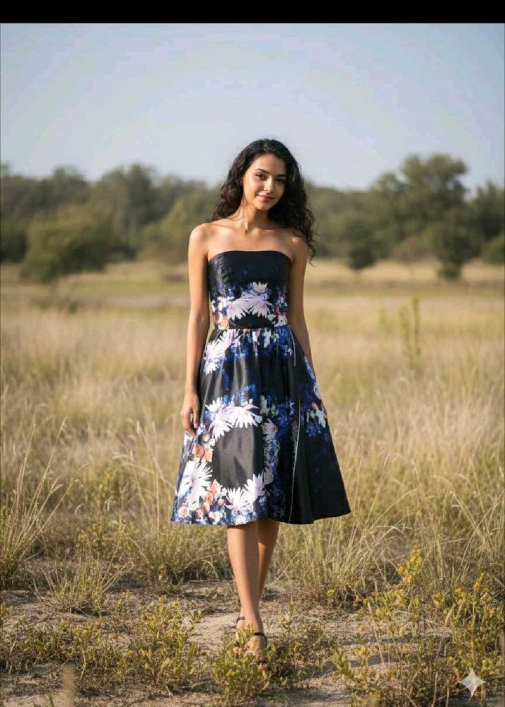 Floral Strapless Midi Dress