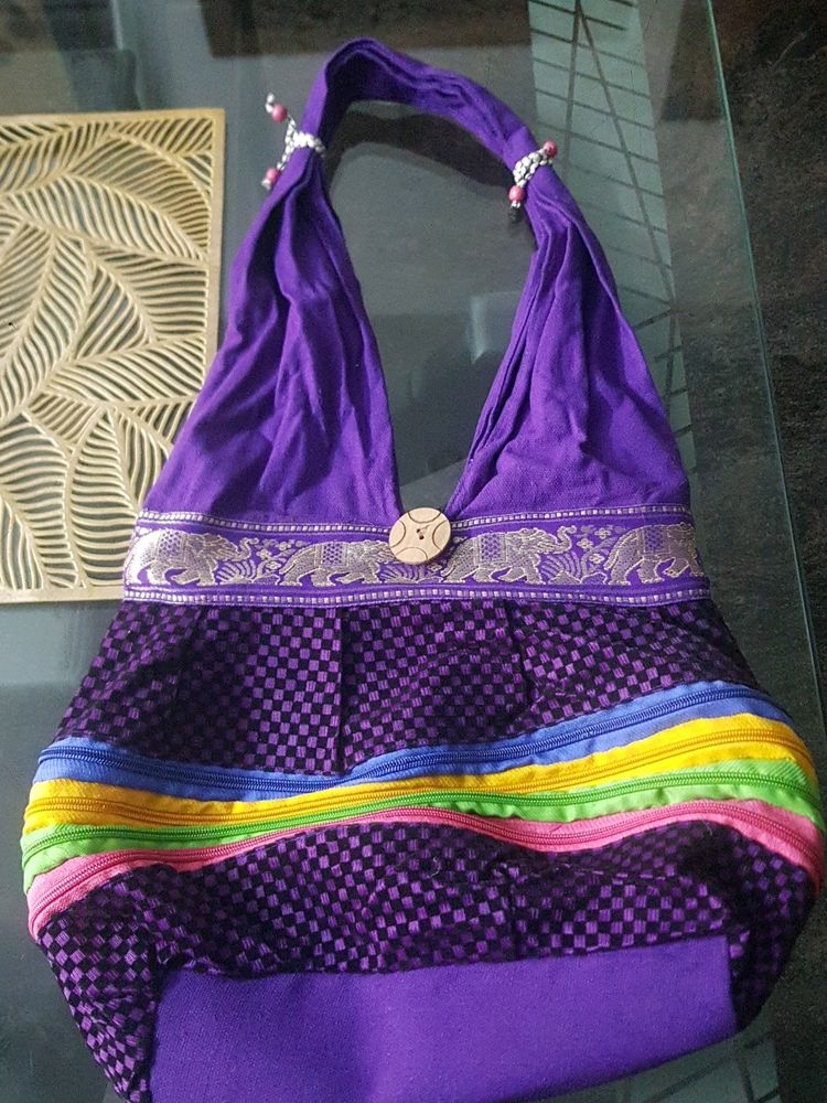 Unique Purple Elephant Print Tote Bag