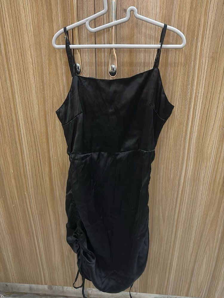 Sleek Black Ruched Mini Dress