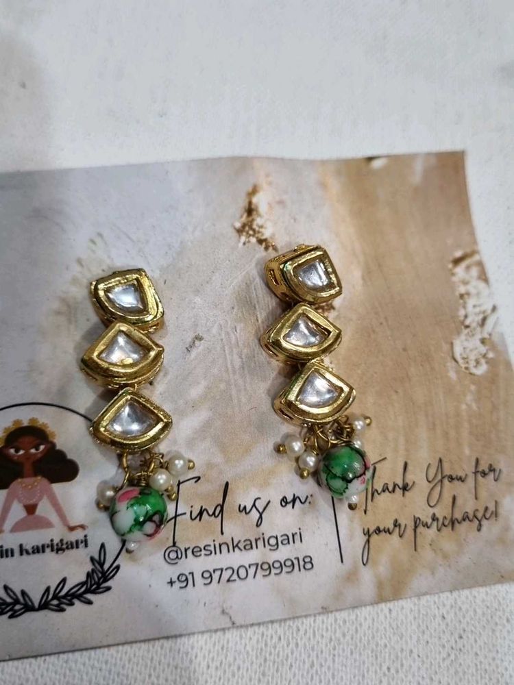 Elegant Kundan &amp; Pearl Drop Earrings