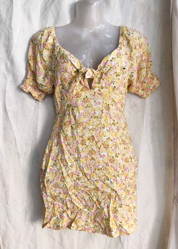 7123. Floral Tie-Front Mini Dress