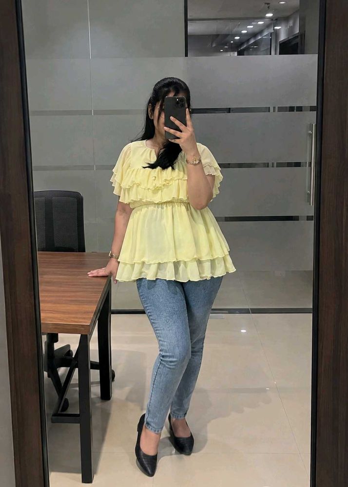 Ruffled Tiered Yellow Top