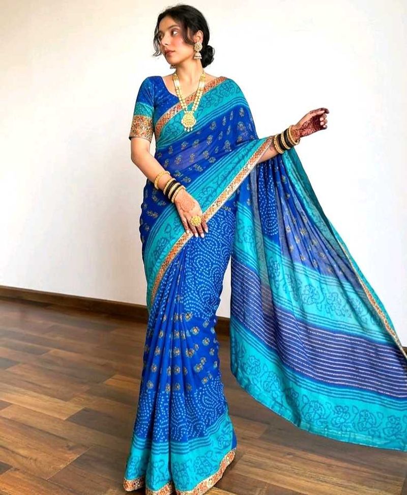 Elegant Blue Bandhani Print Saree 💙✨