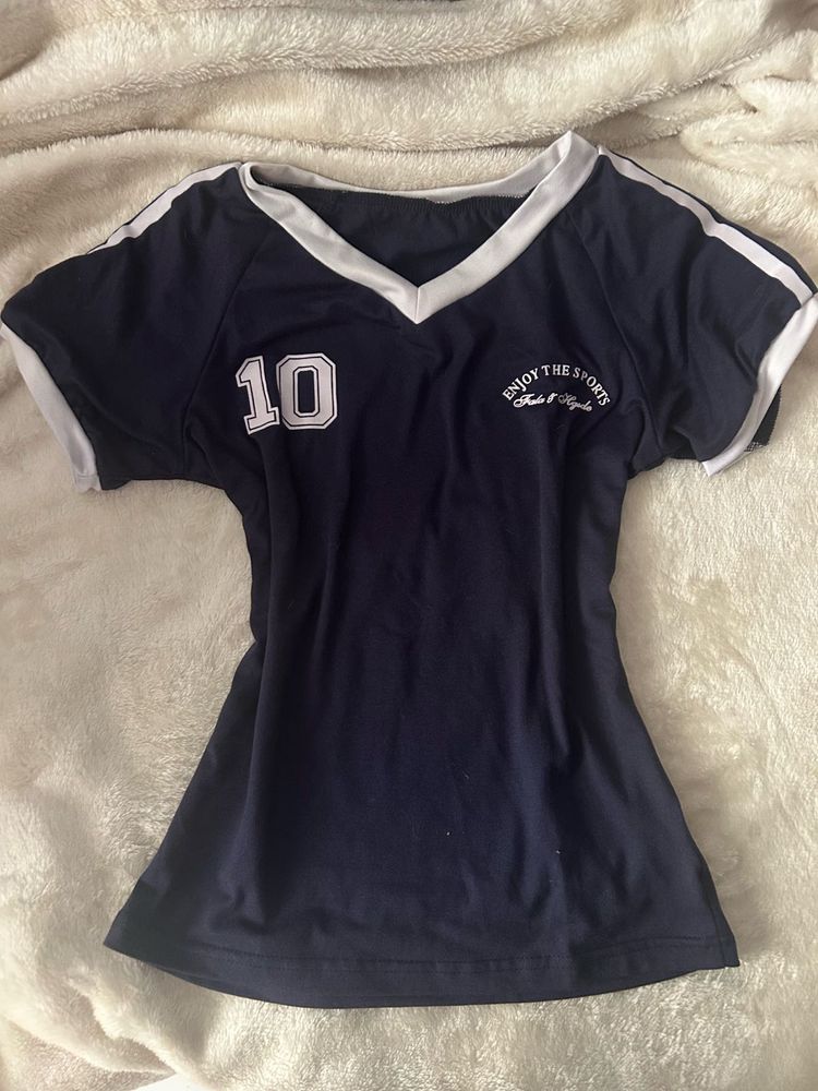 y2k Navy Blue Sporty Top