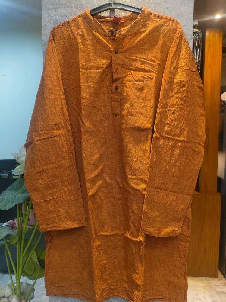 Men's Rust Knee Length Kurta
