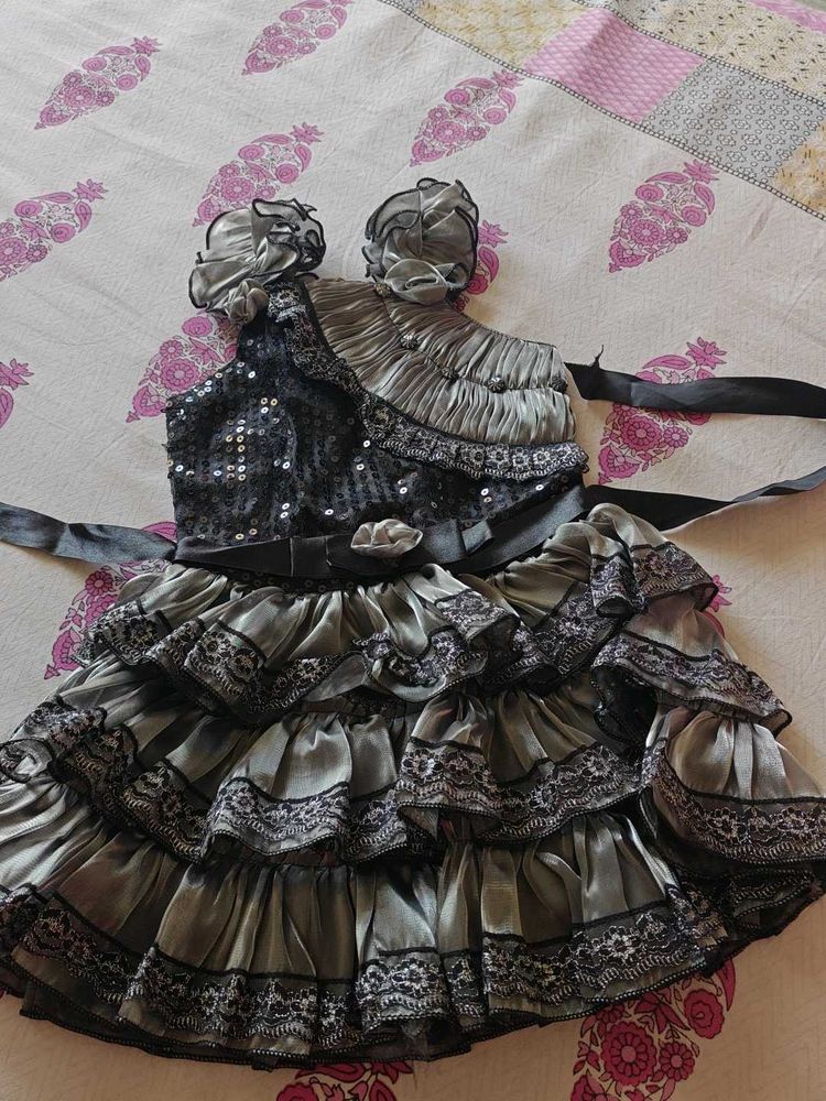 Girls' Silver Ruffled Party Dress