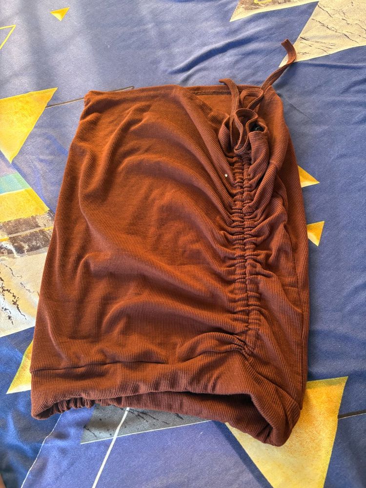 Brown Ruched Mini Skirt
