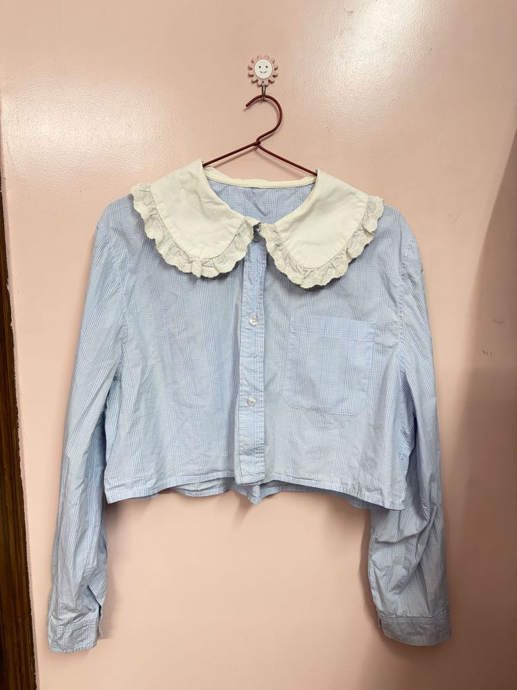 Cute Blue Striped Peter Pan Collar Top
