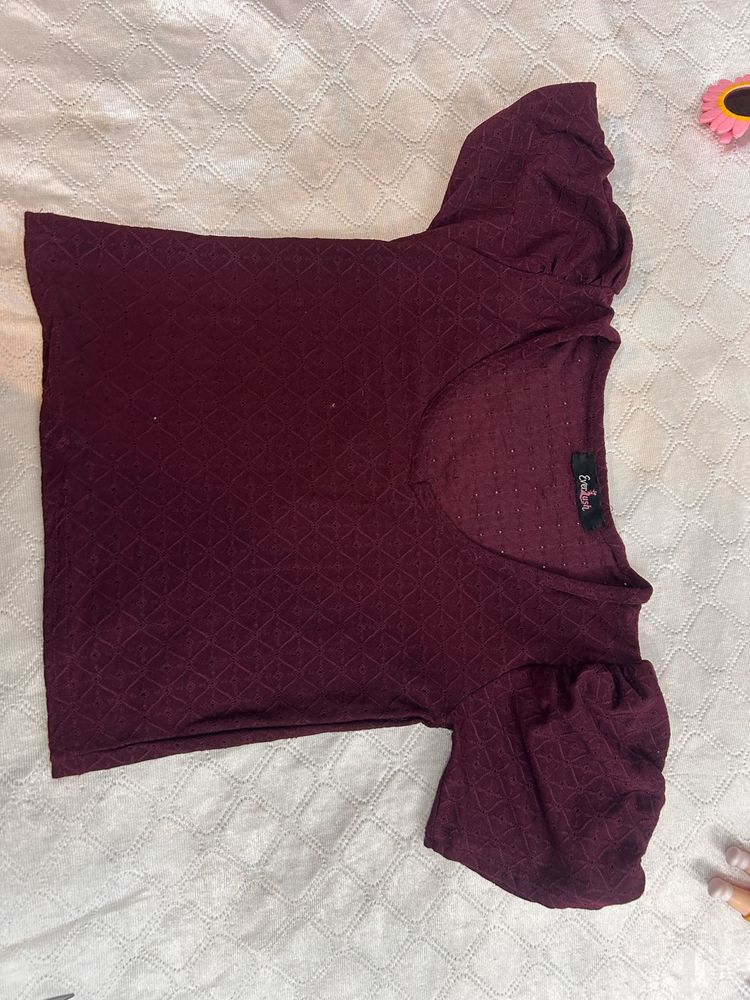 cute Korean crop top with puff sleeves