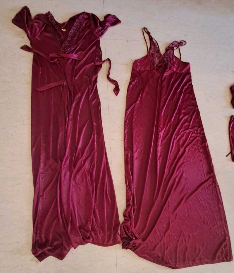 Six Piece Bridal Night Wear Set In Satin &amp; Lace