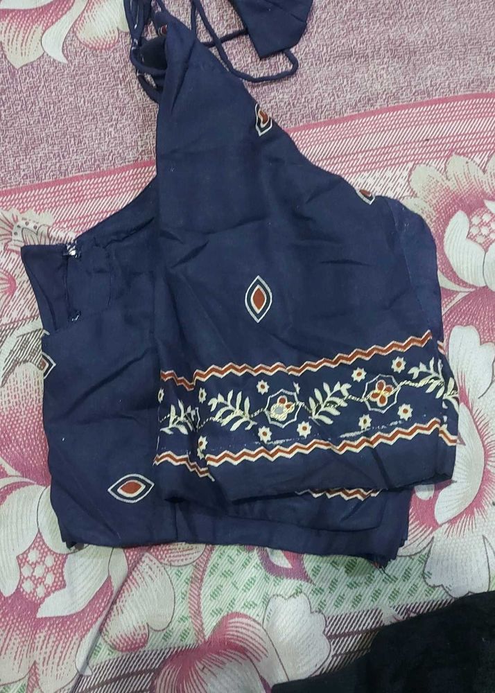 Navy Blue Embroidered Blouse