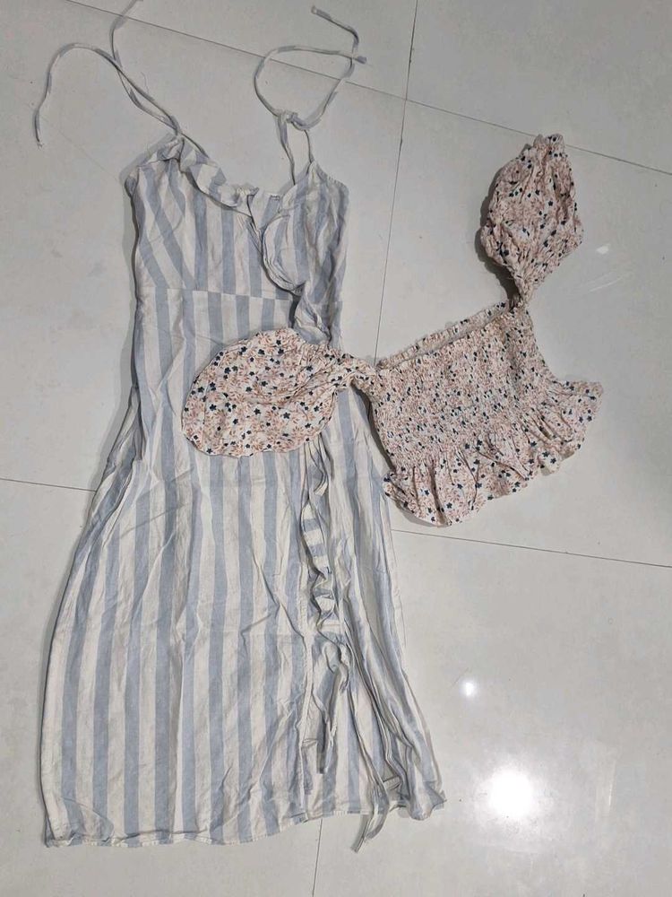 Striped Midi Dress with Floral Top