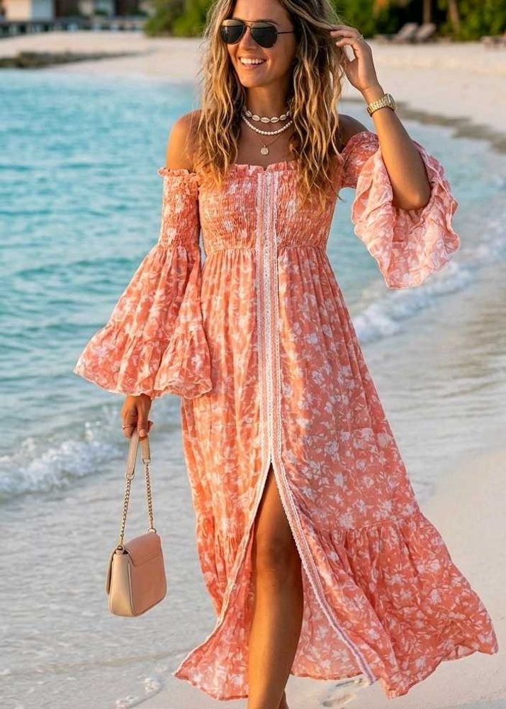 Boho Floral Off-Shoulder Maxi Dress