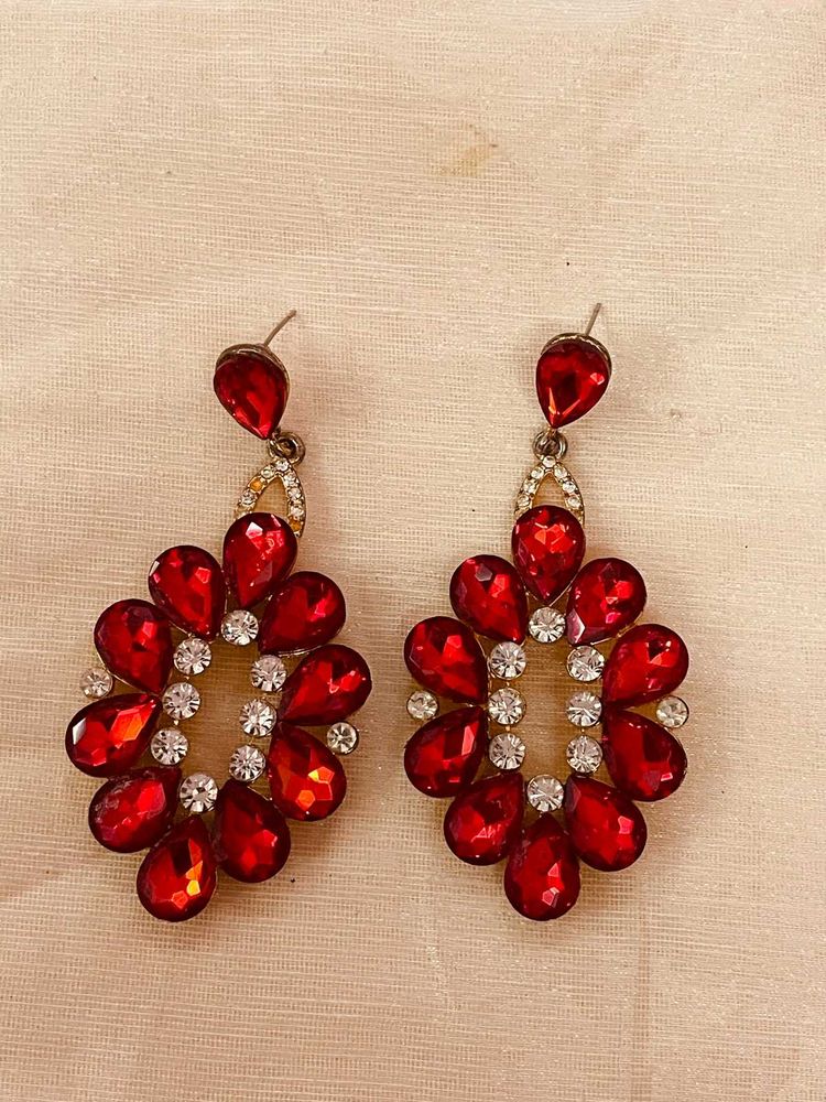 Stunning Red &amp; Crystal Drop Earrings