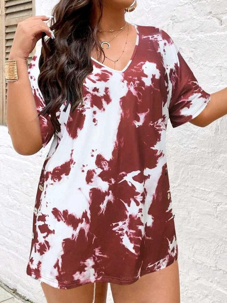Stylish Tie-Dye V-Neck Top