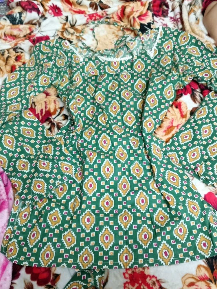 Green Printed Short Kurti