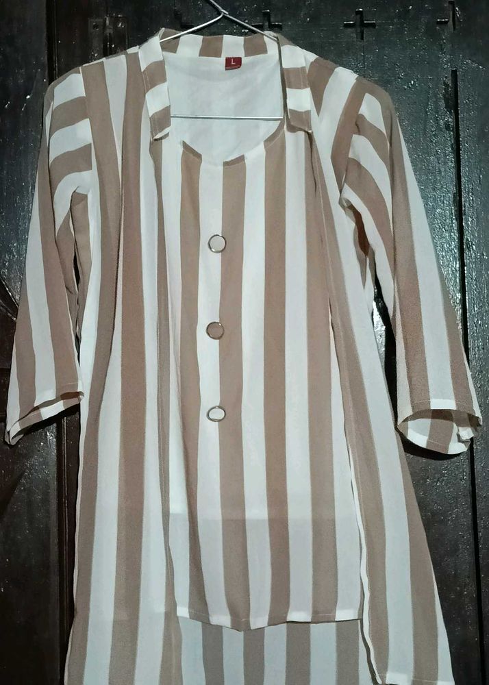 Striped Button-Down Tunic Top