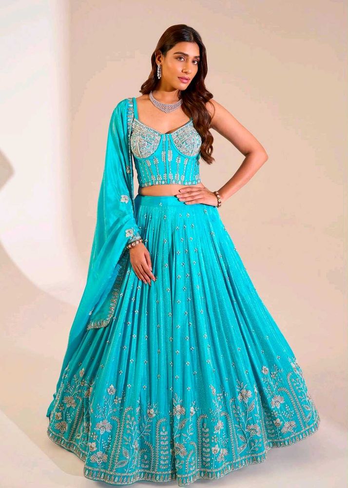 Stunning Blue Embroidered Lehenga Choli Set
