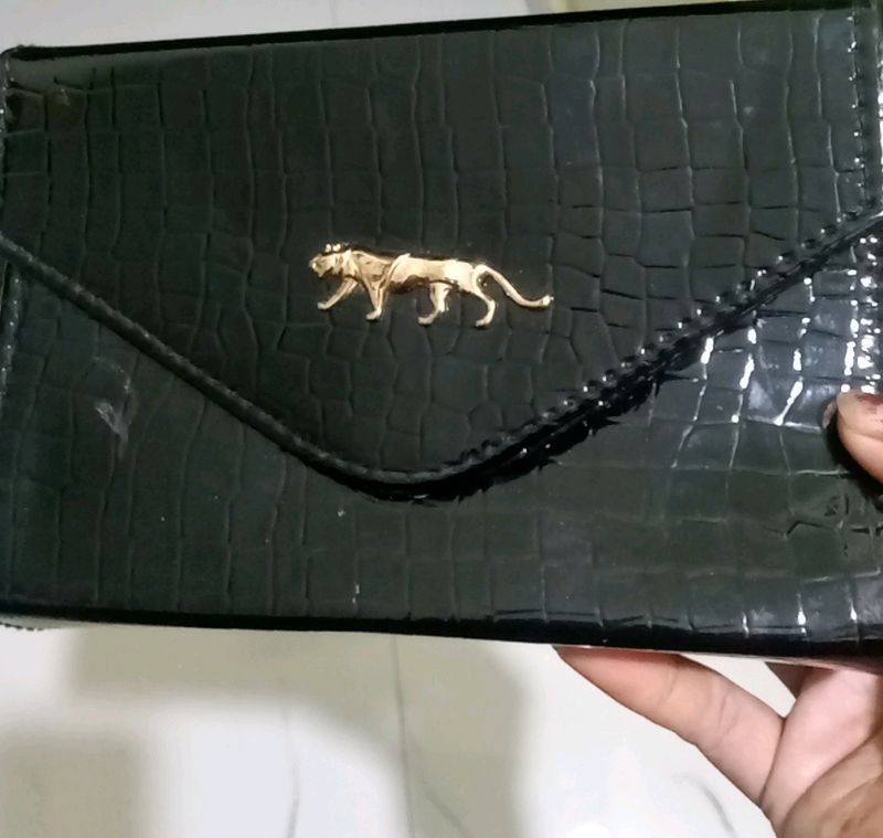 Black Crocodile Embossed Clutch