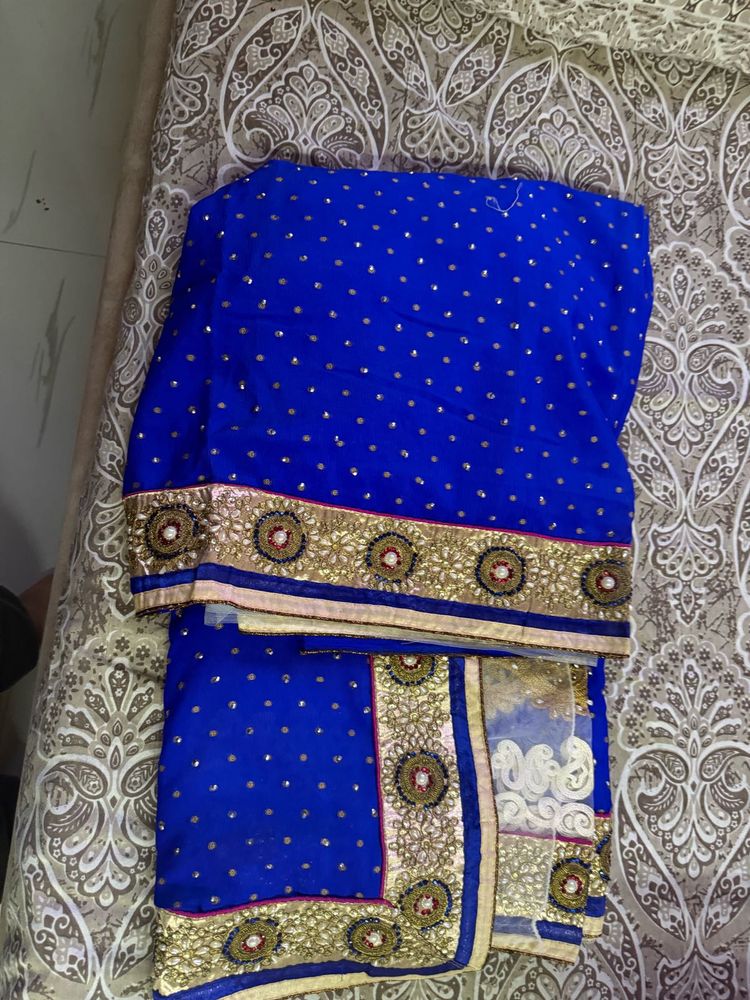 Royal Blue Embroidered Saree
