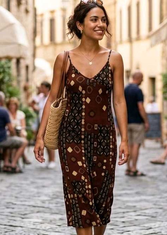 Retro Print Spaghetti Strap Dress