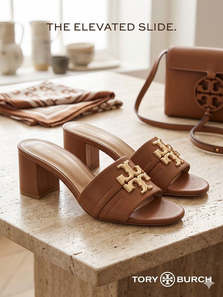 Tory Burch Brown Block Heel Slides