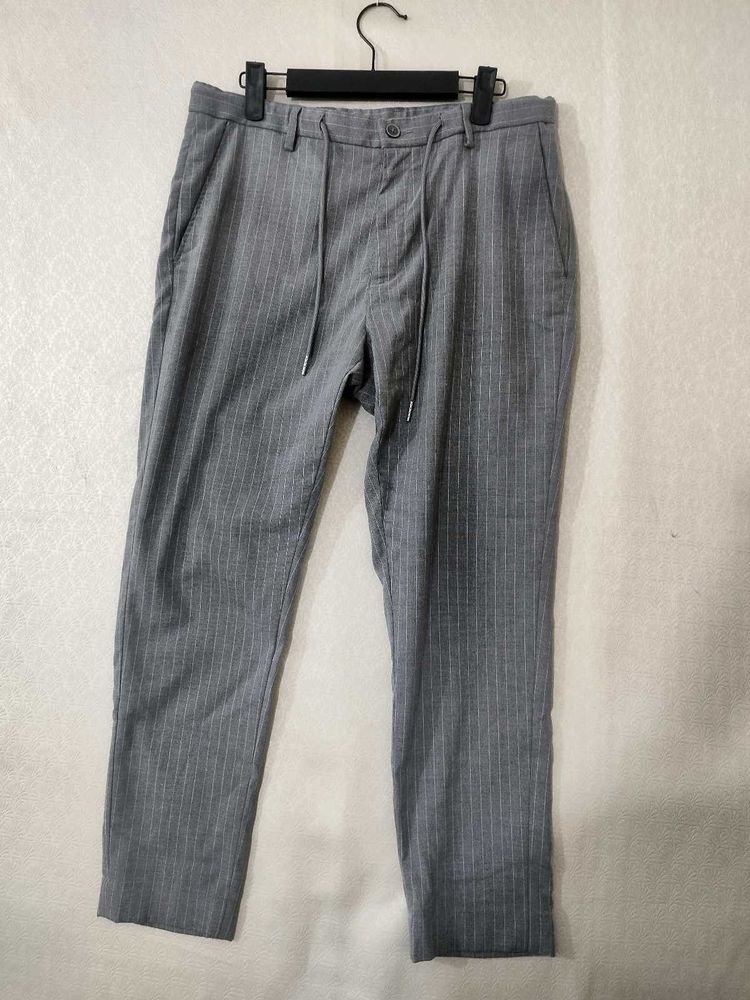 Men's Grey Pinstripe Drawstring Pants
