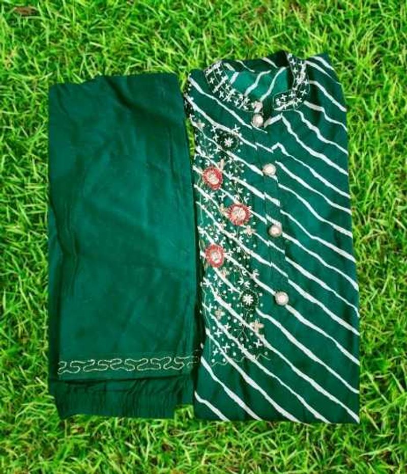 Elegant Green Kurta Set with handwork