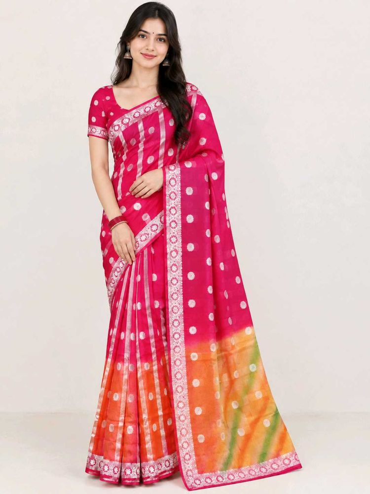 Vibrant Pink Polka Dot Saree