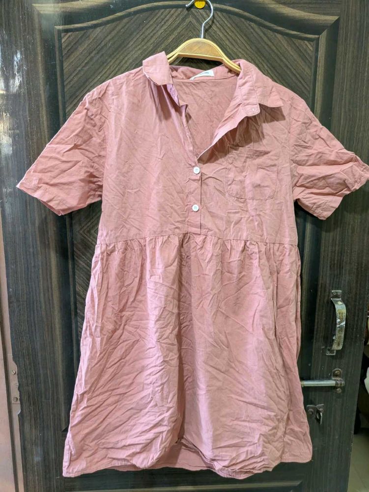 Chic Pink Collared Shirt Dress