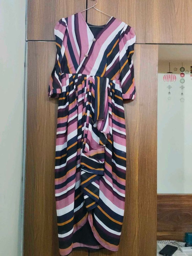 Striped Wrap Midi Dress