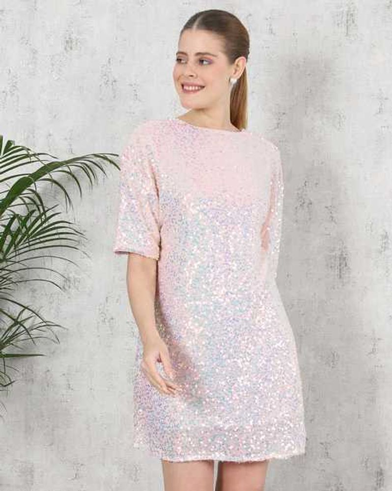 Pink Sequin Mini Dress