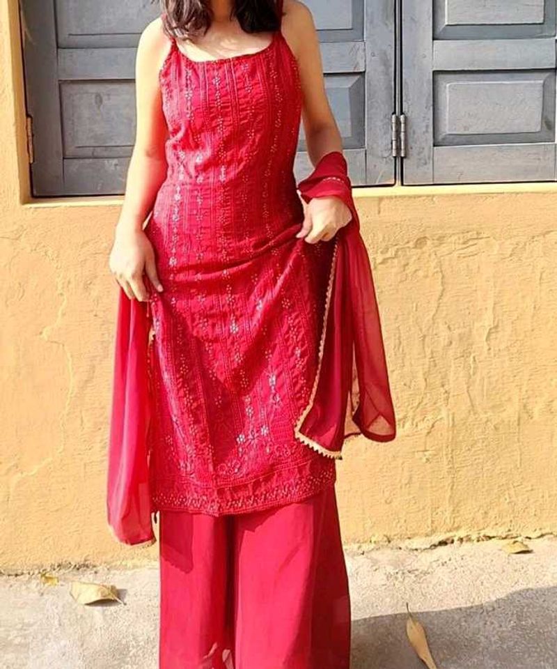 Elegant Red Kurta Set with Palazzo