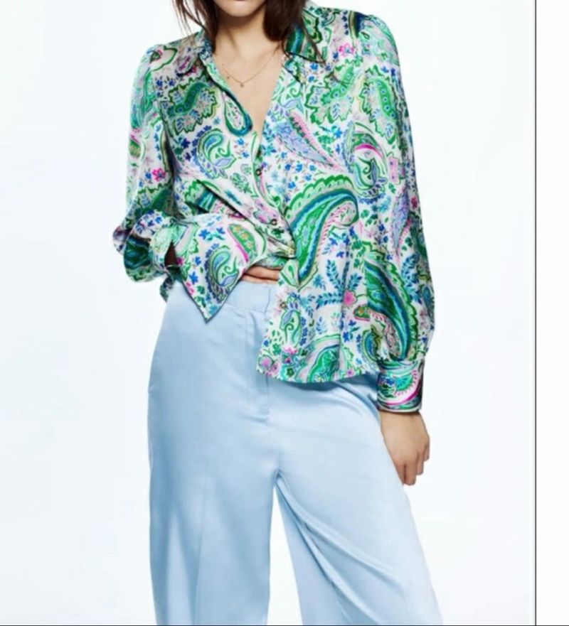Zara Paisley Print Button-Up Shirt
